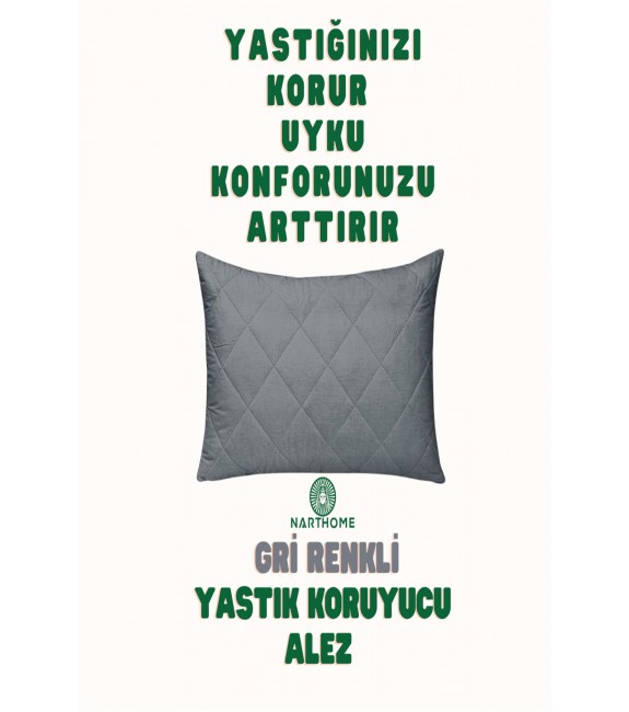 NART HOME  2 ADET  GRİ  RENKLİ KAPİTONELİ YASTIK ALEZİ YASTIK KORUYUCU YASTIK KILIFI  PAMUKLU KUMAŞ-GRİ-50 x 70