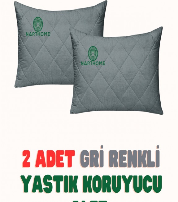 NART HOME  2 ADET  GRİ  RENKLİ KAPİTONELİ YASTIK ALEZİ YASTIK KORUYUCU YASTIK KILIFI  PAMUKLU KUMAŞ-GRİ-50 x 70