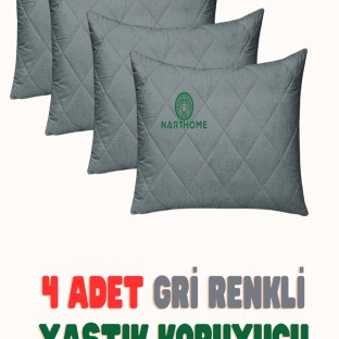 NART HOME  4 ADET  GRİ  RENKLİ KAPİTONELİ YASTIK ALEZİ YASTIK KORUYUCU YASTIK KILIFI  PAMUKLU KUMAŞ-GRİ-50 x 70