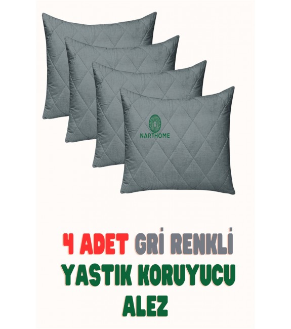 NART HOME  4 ADET  GRİ  RENKLİ KAPİTONELİ YASTIK ALEZİ YASTIK KORUYUCU YASTIK KILIFI  PAMUKLU KUMAŞ-GRİ-50 x 70