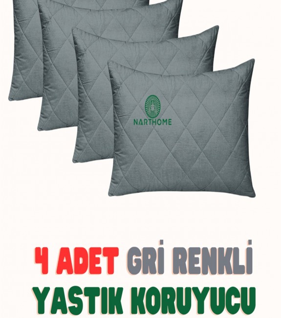 NART HOME  4 ADET  GRİ  RENKLİ KAPİTONELİ YASTIK ALEZİ YASTIK KORUYUCU YASTIK KILIFI  PAMUKLU KUMAŞ-GRİ-50 x 70