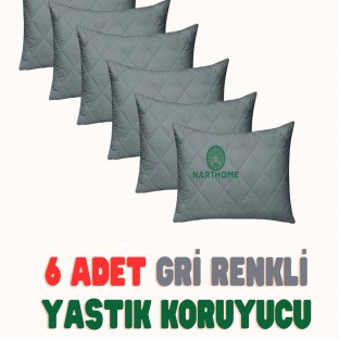 NART HOME  6 ADET  GRİ  RENKLİ KAPİTONELİ YASTIK ALEZİ YASTIK KORUYUCU YASTIK KILIFI  PAMUKLU KUMAŞ-GRİ-50 x 70