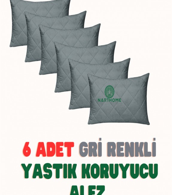 NART HOME  6 ADET  GRİ  RENKLİ KAPİTONELİ YASTIK ALEZİ YASTIK KORUYUCU YASTIK KILIFI  PAMUKLU KUMAŞ-GRİ-50 x 70