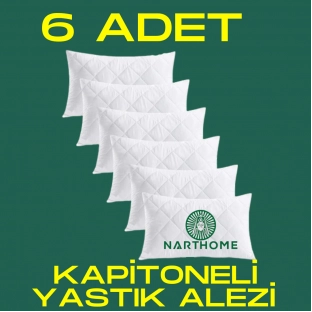 NART HOME  6 ADET KAPİTONELİ YASTIK ALEZİ YASTIK KORUYUCU YASTIK KILIFI PAMUKLU KUMAŞ-BEYAZ-50 x 70